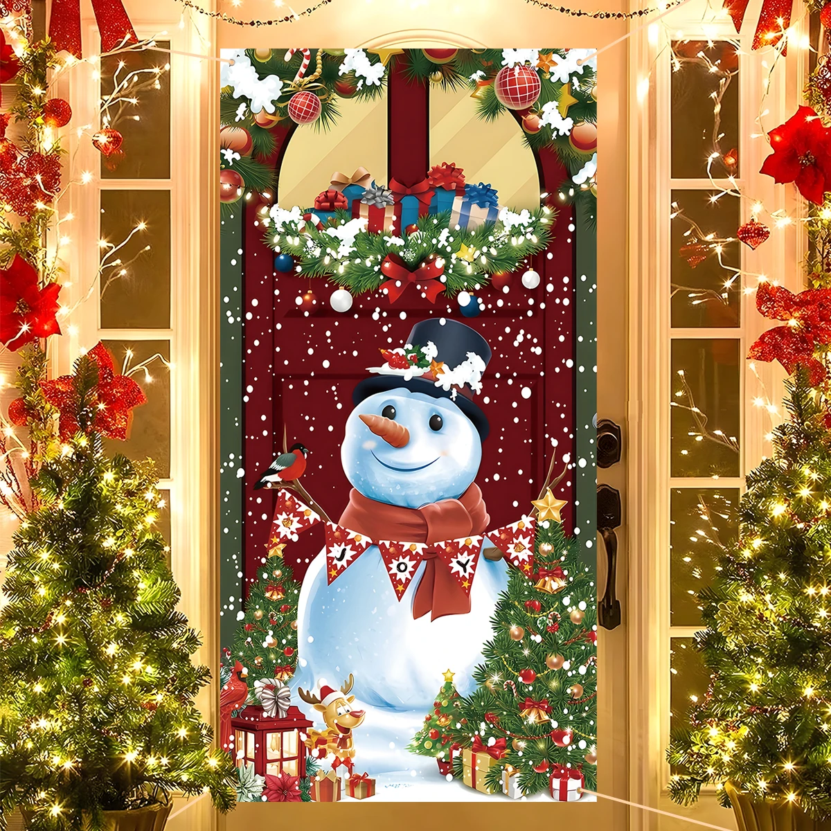 Snowman Christmas Vertical Flag Navidad Natal Noel Tree Door Hanging Pendant Merry Christmas Decor For Home 2024 New Year 2025