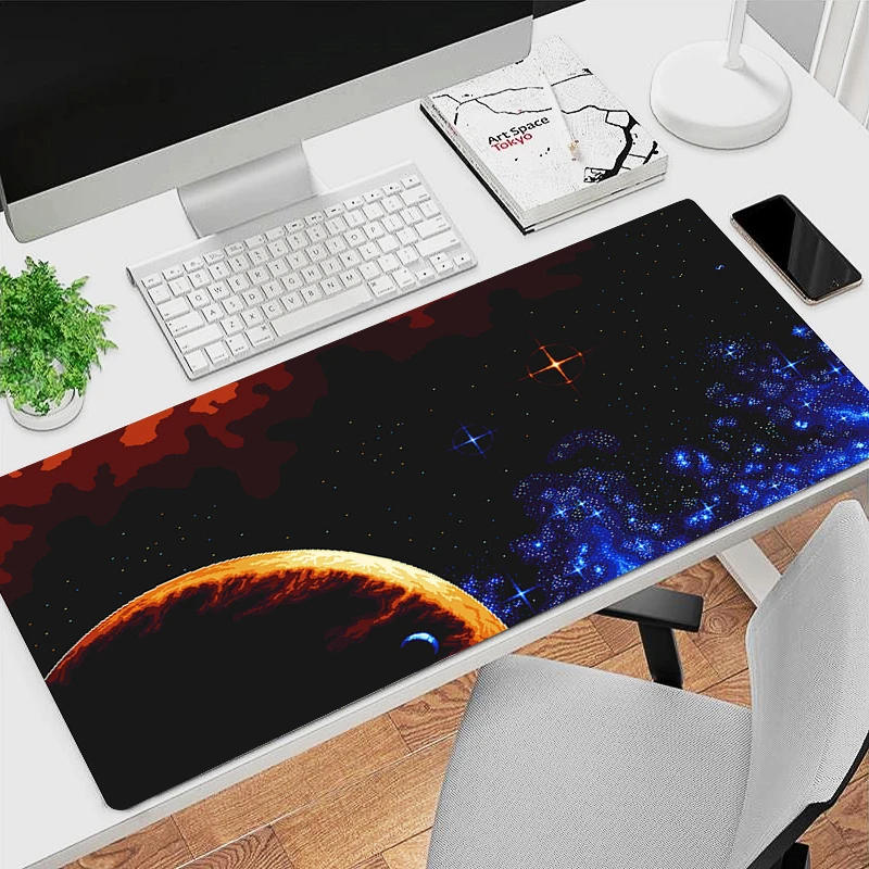 Pixel Art Starry Sky Mouse Pad Office PC Kawaii Anime Gamer Keyboard Mousepad Laptop Gaming Accessories Desk Mat 900x400 Carpet