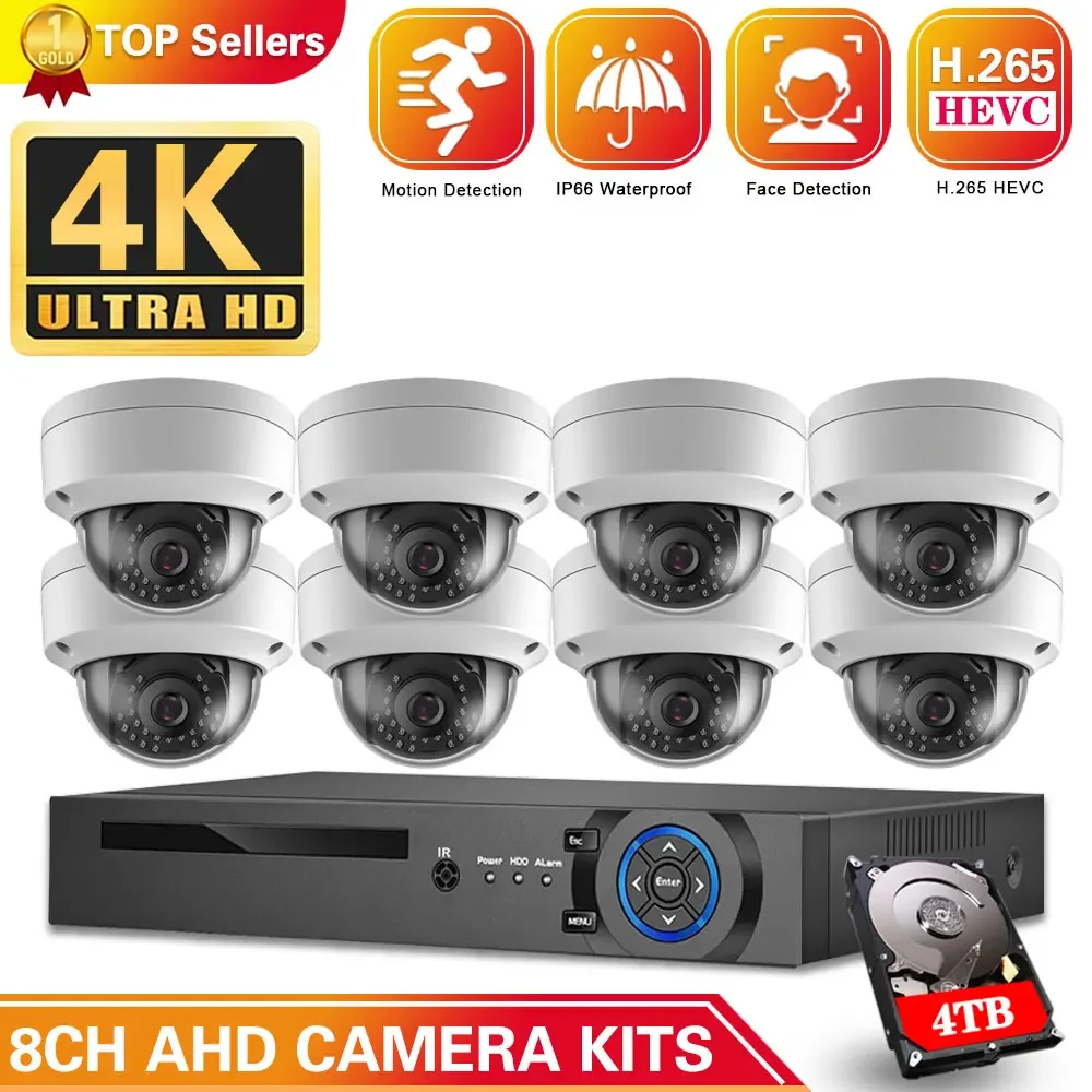 8CH 4K AHD DVR CCTV System 8MP Security Cameras IR Indoor Waterproof Outdoor Video Surveillance CCTV Kit Face Motion Detection