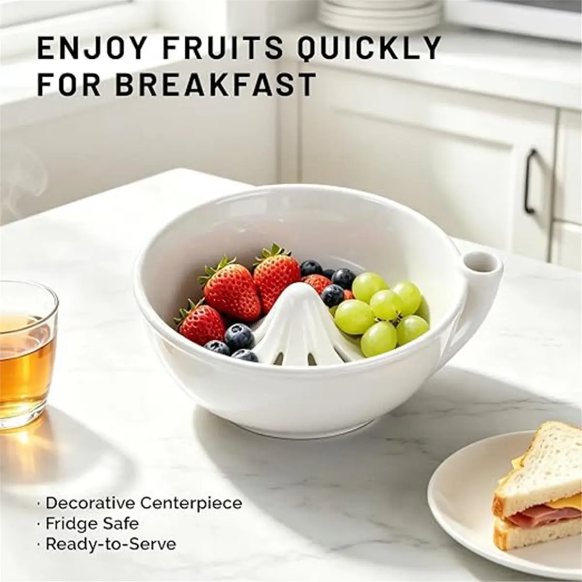 Ceramic Swirl Berry Bowl, Perforated Fruit Draining Colander with Rinse Design for Kitchen Countertop