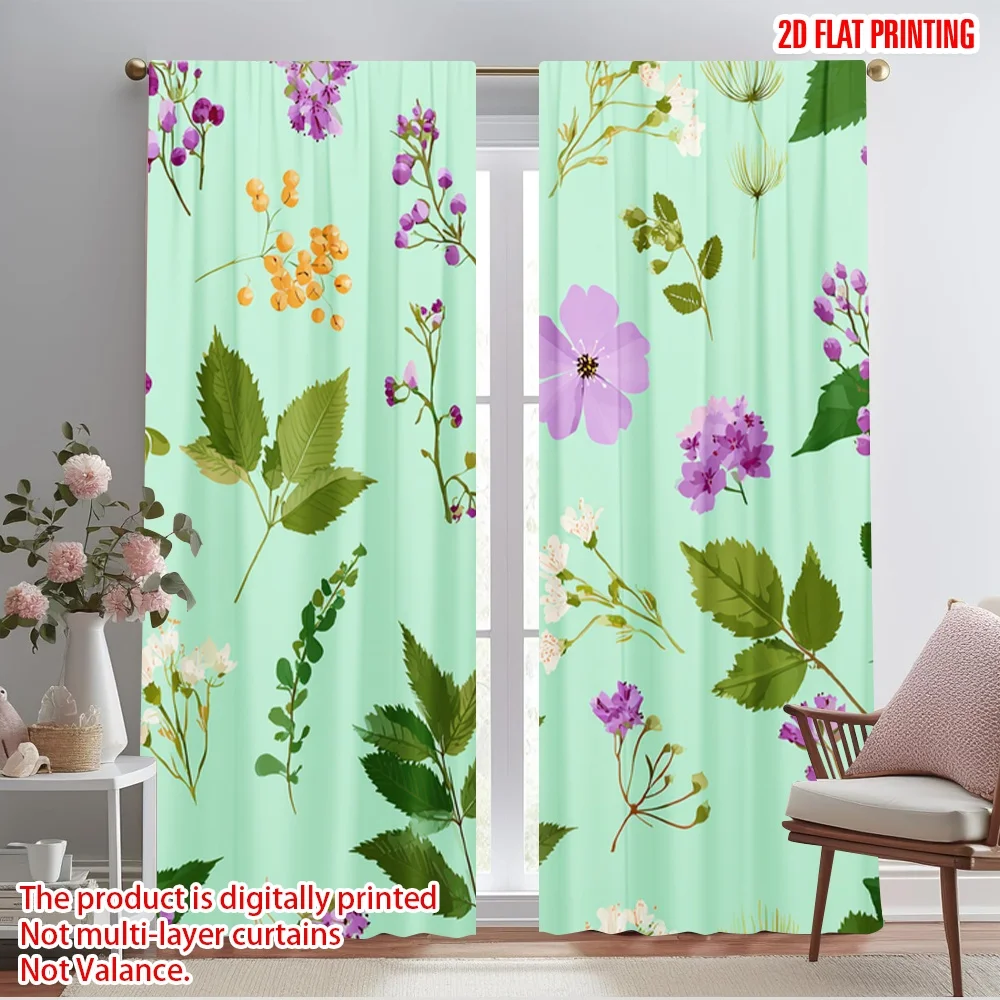 

2pcs 2D flat printing Scene Curtain Floral Thistle Bellflower Currants 100% Polyester Fabric Without Electricity Festive Holiday