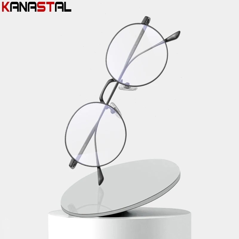 

Women Titanium Reading Glasses Frame Men Eyewear Blue Light Blocking Optics Lenses Prescription Myopia Retro Round Eyeglasses