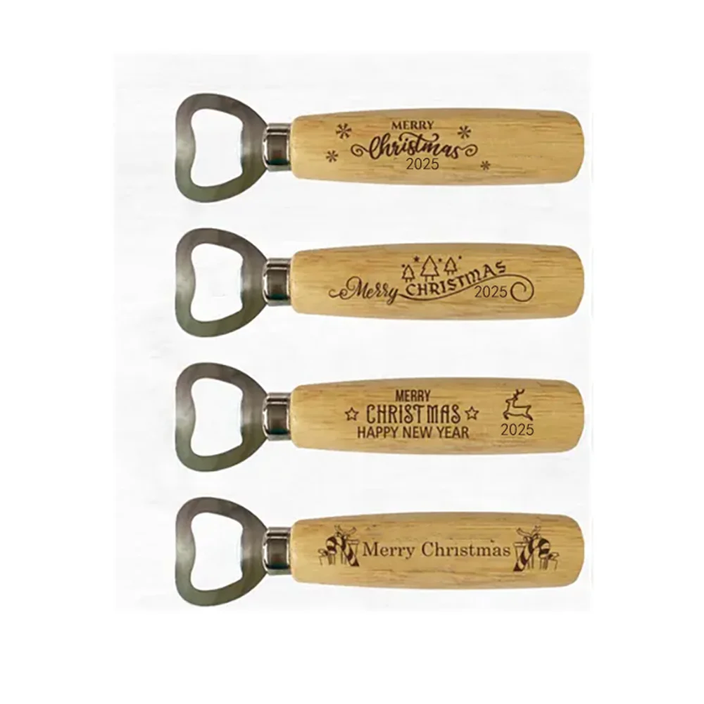 4Pcs Wooden Bottle Opener Christmas Wood Beer Bottle Opener Anniversary Wedding Gift Xmas Stocking Fathers Day Christmas Decor