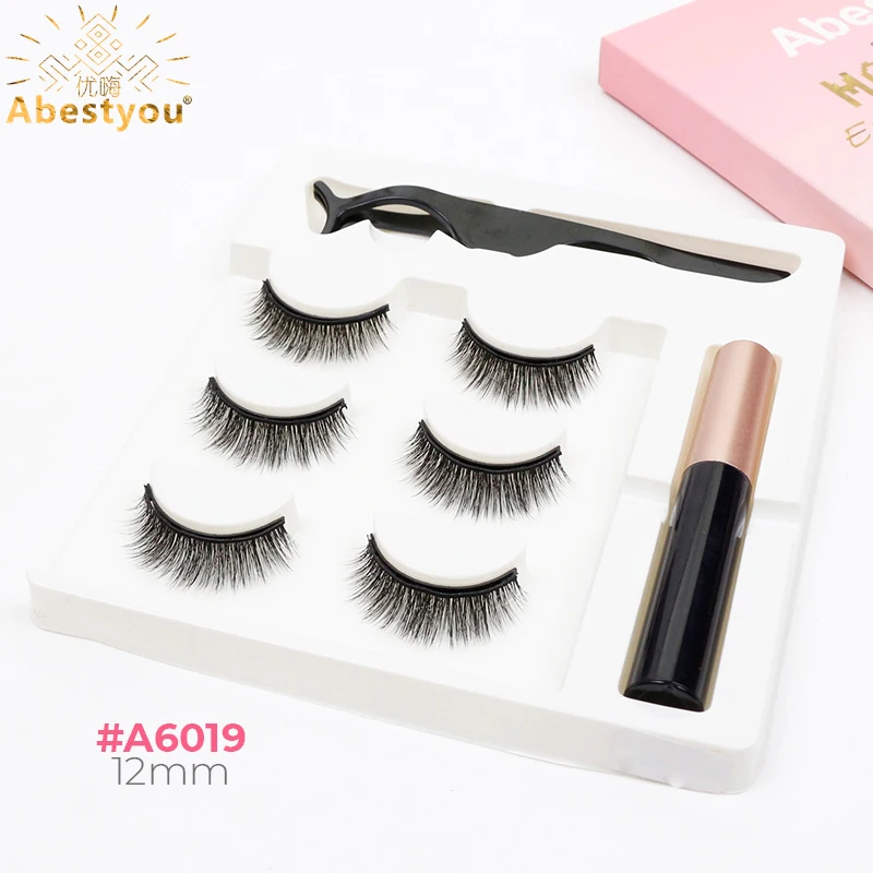 Abestyou Makeup Set 3d 3pairs Reusable Natural Fulffy Lashes Non Glue Magnetic Eyelashes Eyeliner Kit Makyaj Aletleri Faux Cil