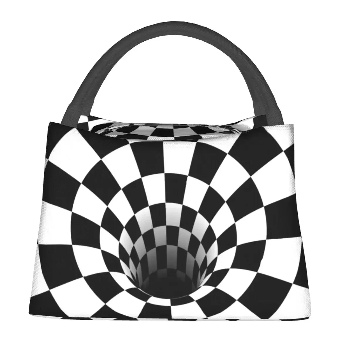 Optical Illusion Black Hole Checkerboard Lunch Bags Insulated Bento Box Waterproof Lunch Tote Picnic Bags for Woman Student