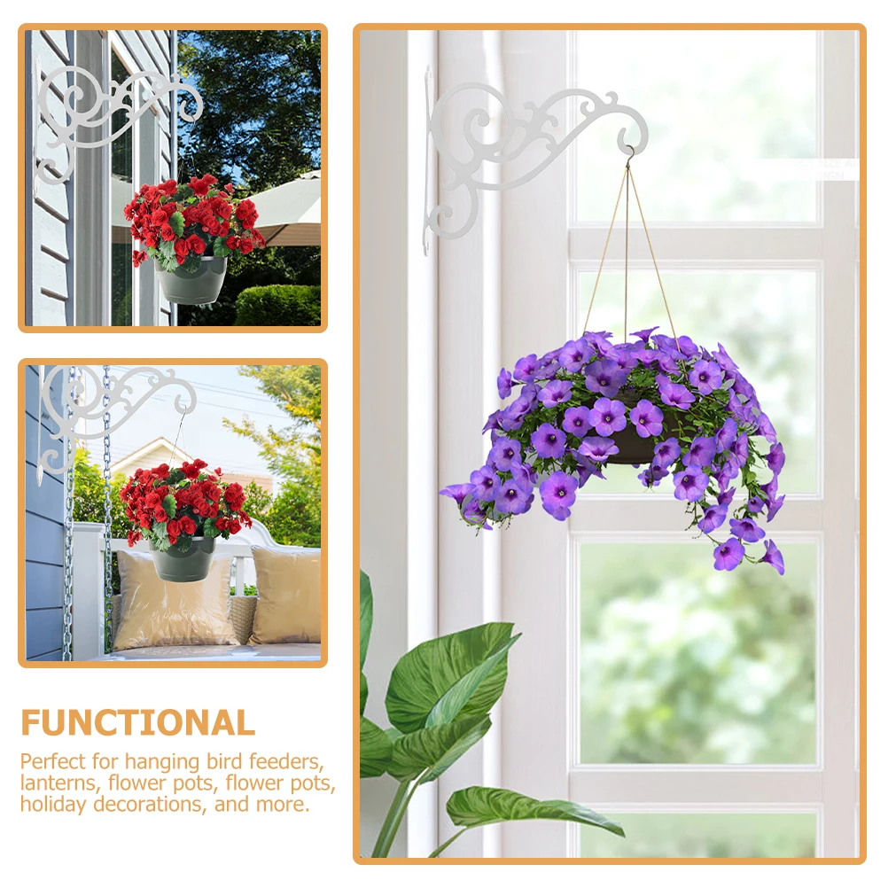 

Wall Hanging Flower Pot Bracket Large White Planter Hanger Outdoor Indoor Garden Hooks Plant Wall Mount Wind Chime Rack Iron