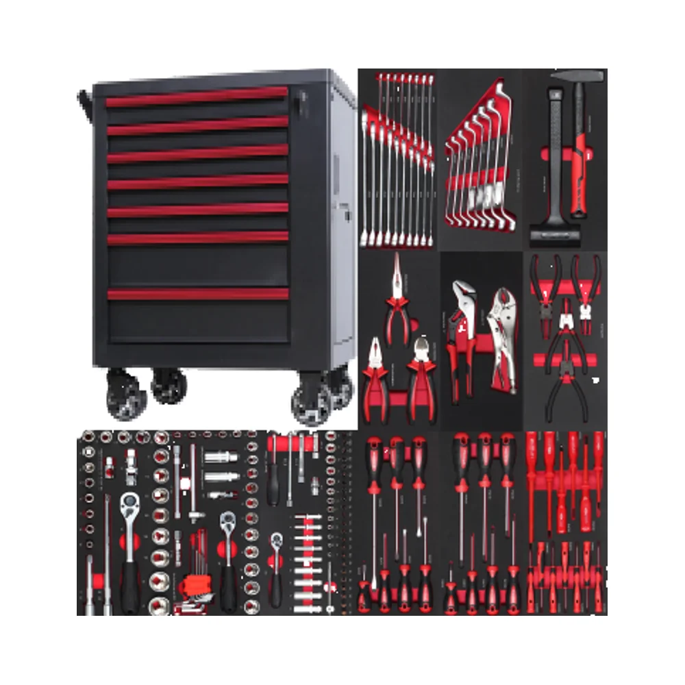 174 Pcs Heavy- Rolling Tool Set 7-Drawer Stainless Steel Chest Cabinet Cart Trolley RED Box OEM Warranty Workshops