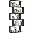 

Homefort Geometric Bookcase, 5-Tier Wooden S Shaped Storage Bookcase, Display Bookshelf, Black, Brown Or White
