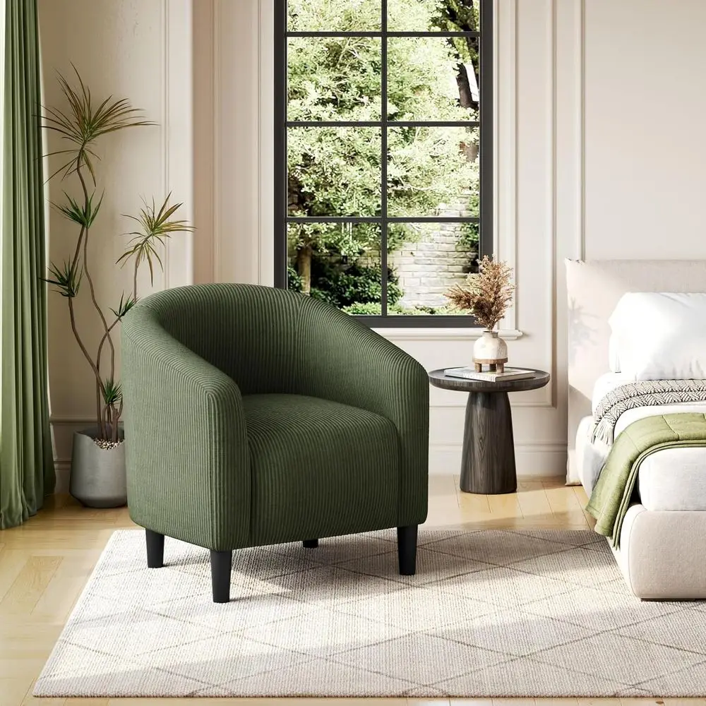 Corduroy Accent Chairs, Compact urry Barrel Chairs with a Curved Silhouette or Small Spaces, Living Room, Bedroom, k Green