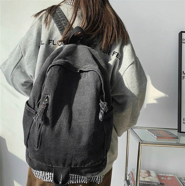 

Female Harajuku Style Canvas Fabric Gradient Blue Backpack Student Casual Travel Big Capacity School Book Laptop Knapsack Bag