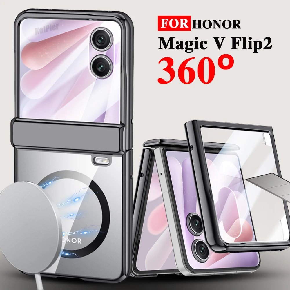

Роскошный прозрачный чехол для HONOR Magic V Flip 2 5G, защитная пленка из магнитного стекла, прозрачная жесткая задняя крышка, капа
