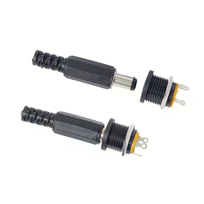 5Pcs Male Plugs+5pcs DC022 Socket Female Jack Screw Nut Panel Mount Connector 5.5*2.1mm DC 12V