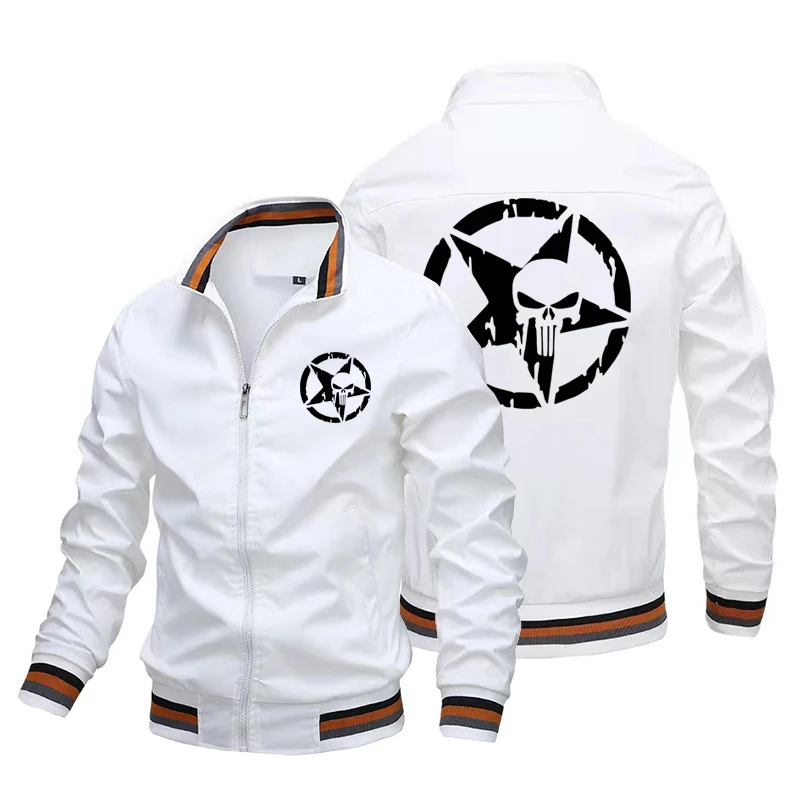 Chaqueta de moda para hombre, abrigo con estampado de punisher, cortavientos, ropa de exterior, informal, guapo, de calle, gran oferta