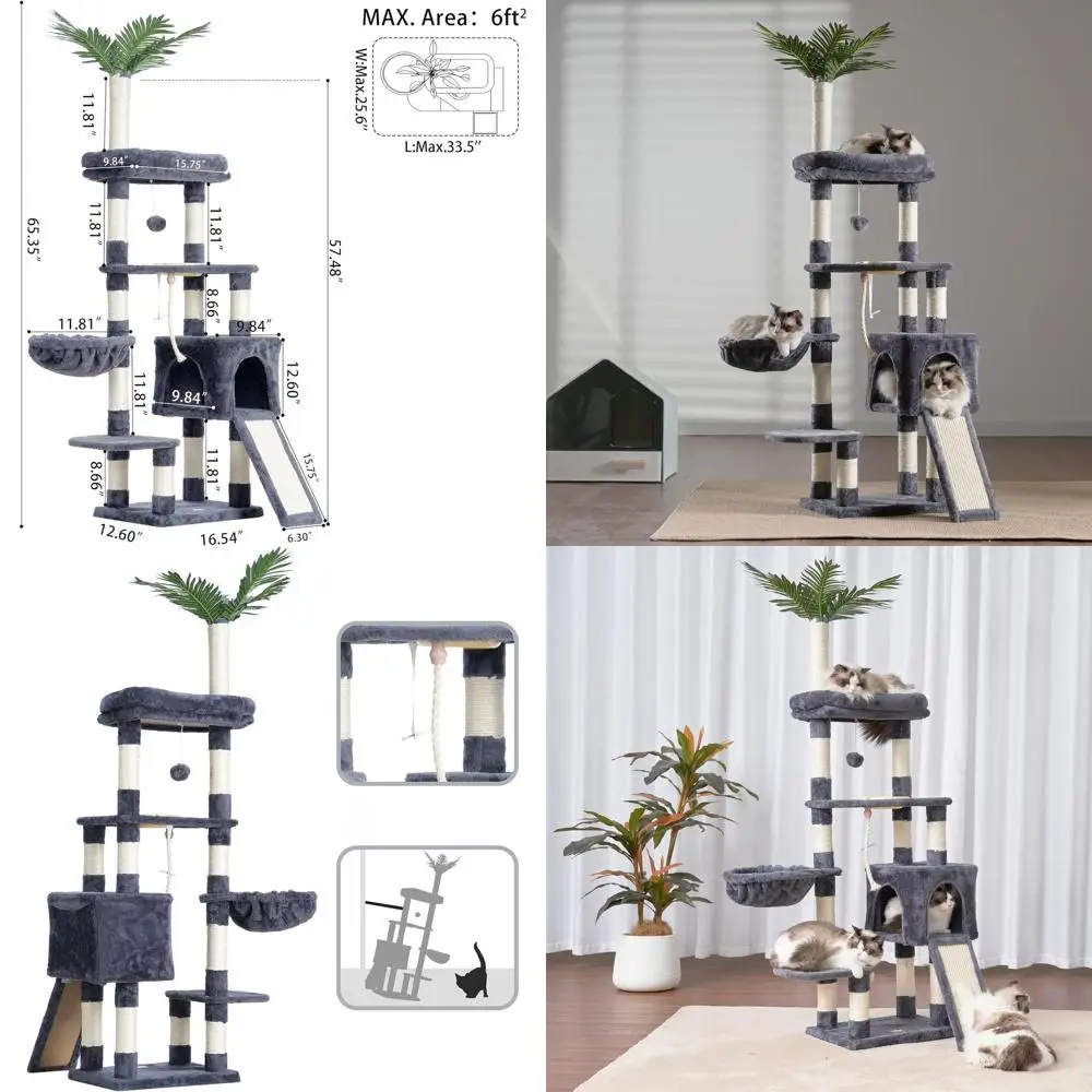 Indoor Cat Tree Tower with Multiple Levels, Scratching Posts, and Perches - Gray Plush Furniture for Cats