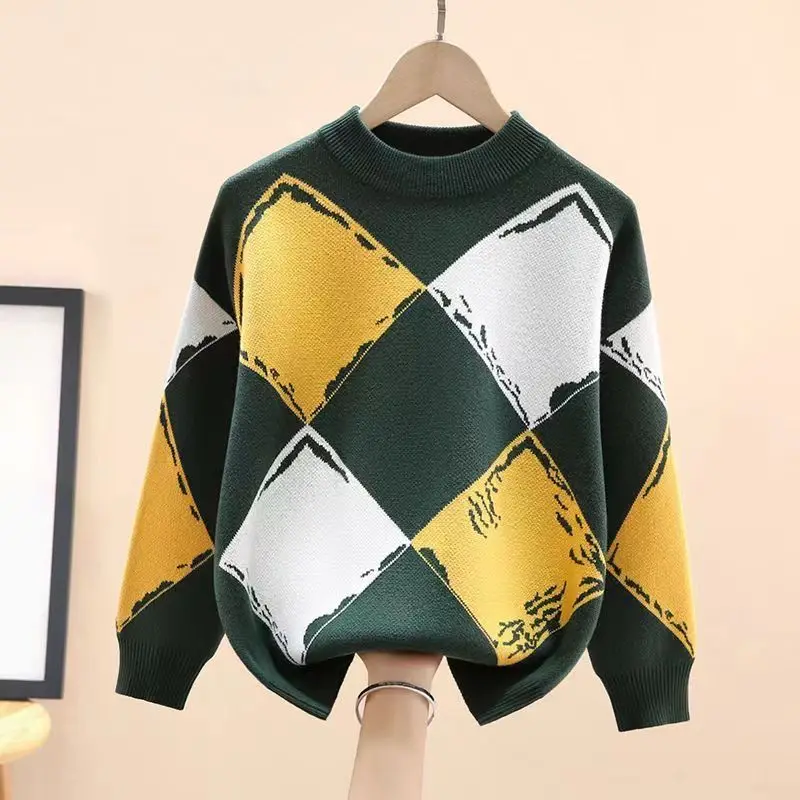 Sweater Boys New Thickened Autumn/Winter Fashionable Versatile Boys Striped Knitted Sweater Children's Top Baby Winter Clothes