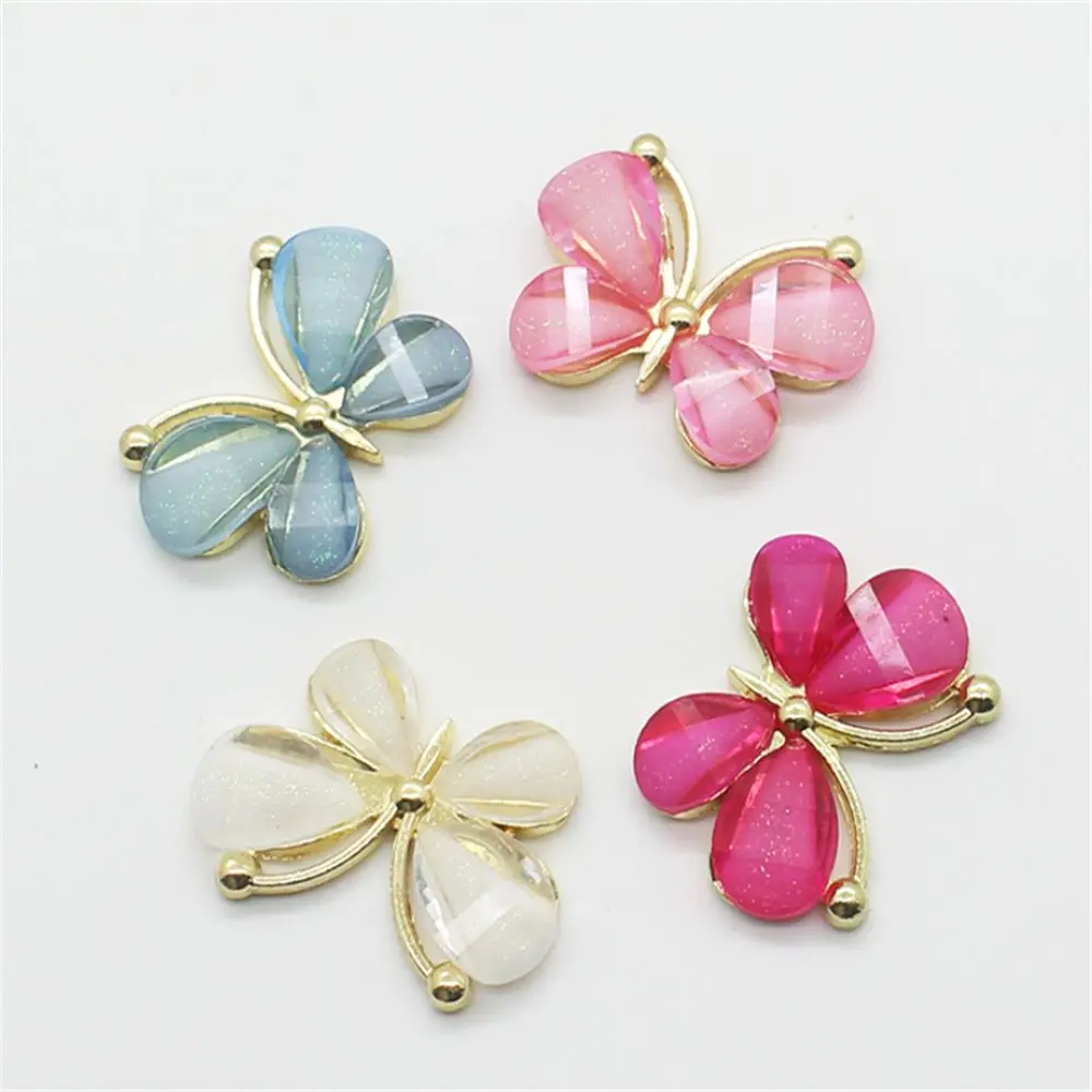 10pcs Colorful Jewelry Accessories Butterfly Stained Glass Alloy Cute Costume Decoration Buckle DIY 22*29mm