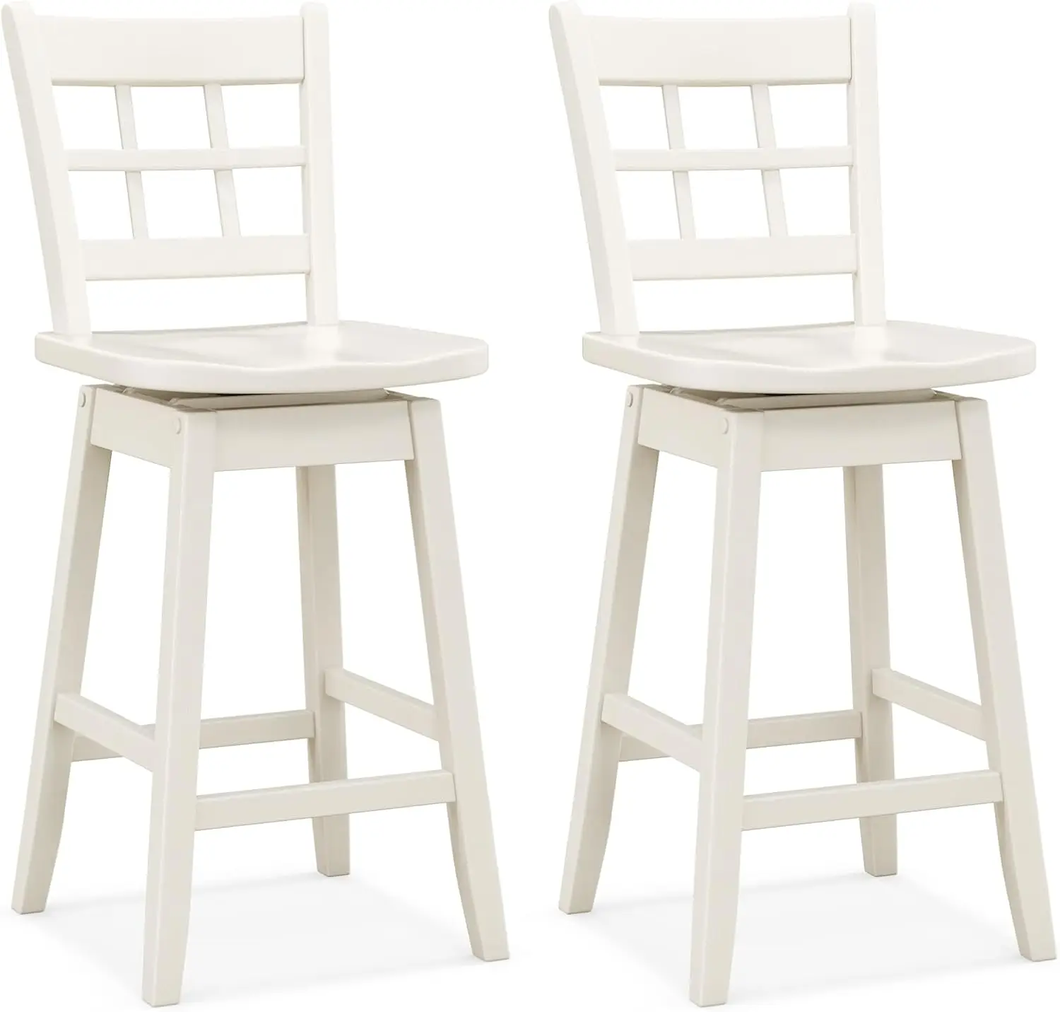 

24.5" Bar Stools Set of 2, Farmhouse Swivel Barstools with 6-Grid Hollow Back & Ergonomic Contoured Seat, Footrest, Wooden Co