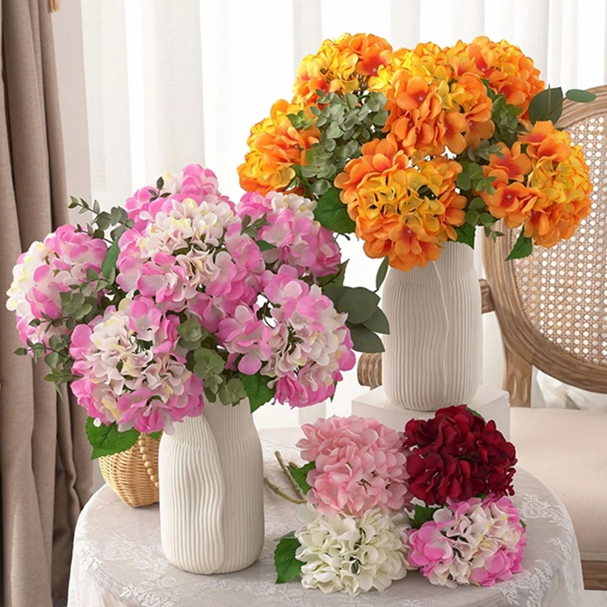 

6Pcs Artificial Flowers Silk Hydrangeas Bridal Bouquets Wedding Decoration Home Room Table Festival Garden High Quality Products