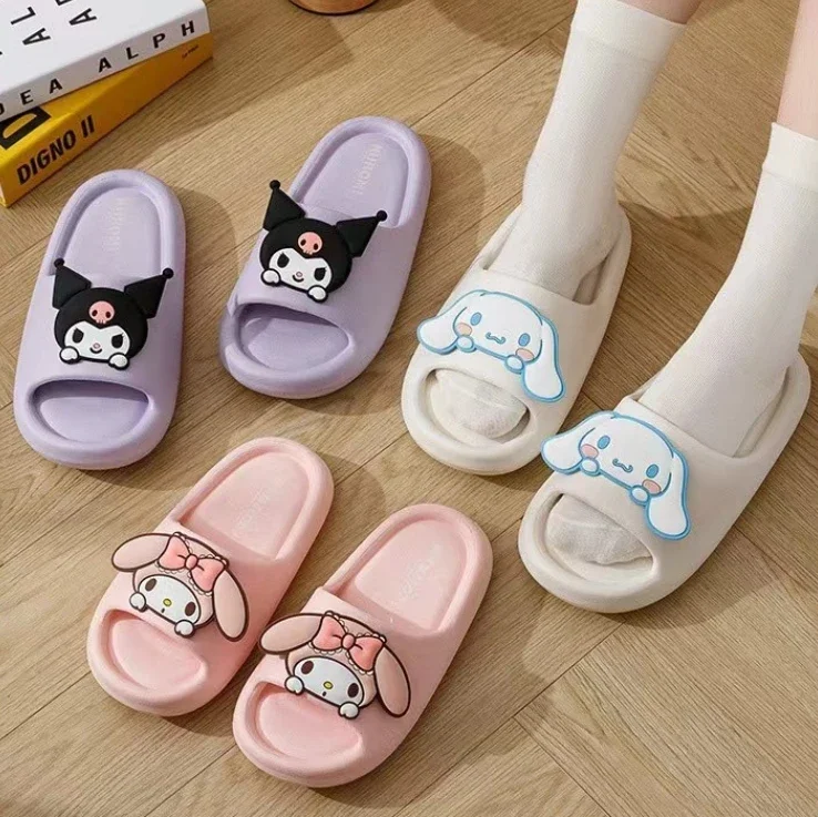 

Kawaii Family Slippers Cute Soft Lightnes Cloud Like in Door Slides Kuromi Cinnamoroll Melody Pochacco Sweet Shoes for Kids EVA