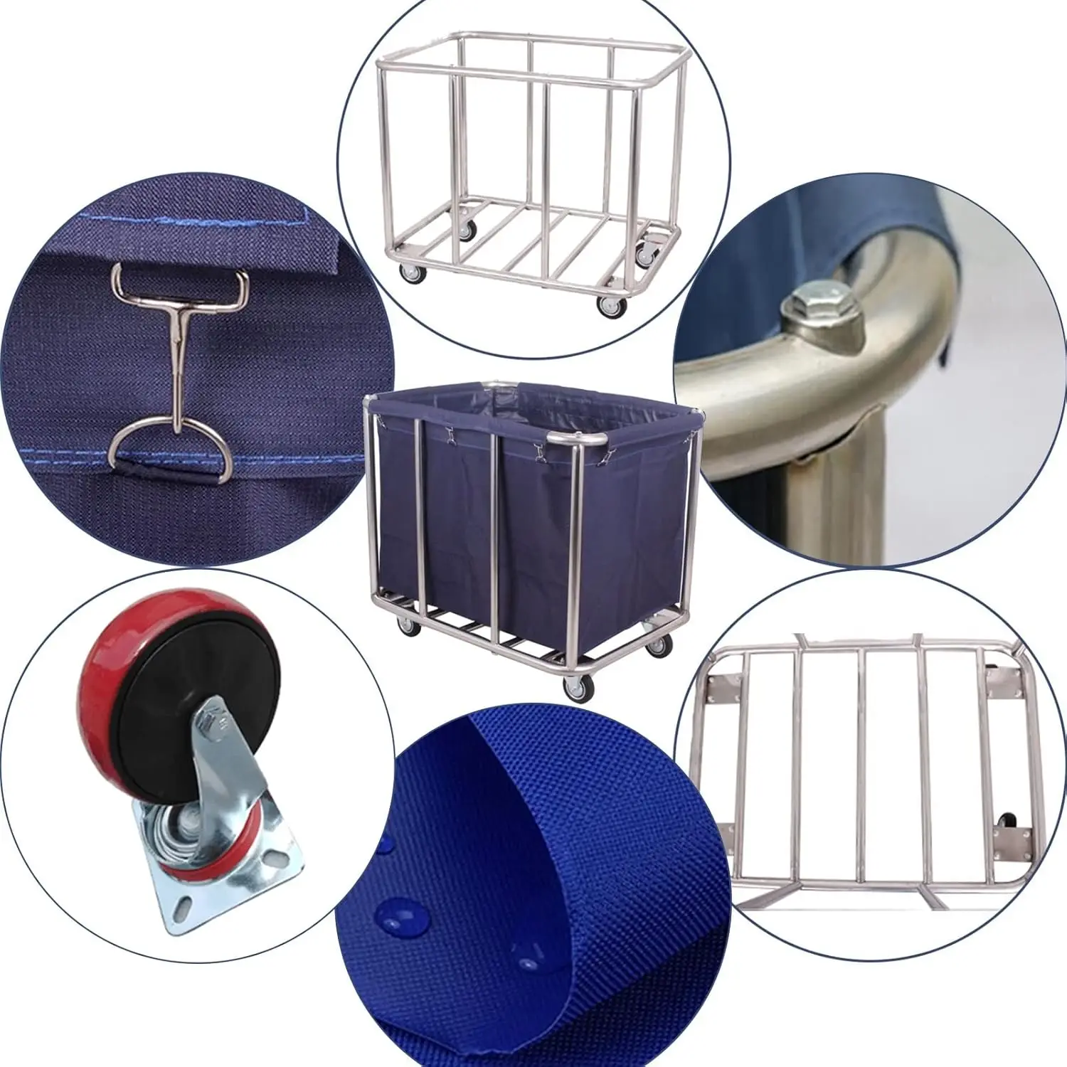 عربة غسيل كبيرة بعجلات منظم سلة تخزين دوارة شديدة التحمل، شاحنة تحميل 330 رطل للعائلة الكبيرة أو الفنادق التجارية