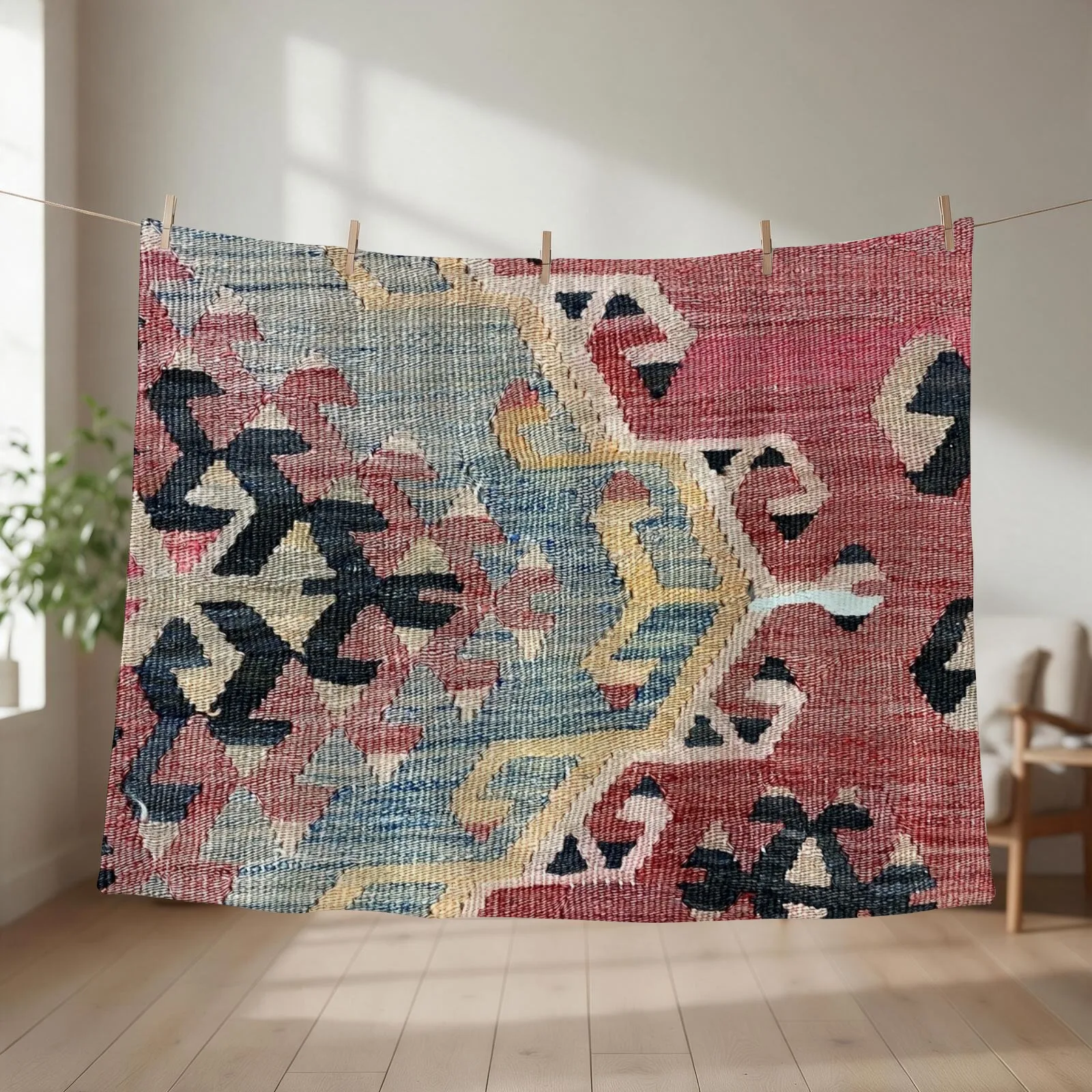 Bohemian Kilim, Navaho Weave, Woven Textile, Persian Carpet Throw Blanket couch cozy soft plush fuzzy picnic outdoor blanket