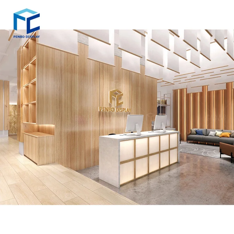 custom.Modern Hotel Reception Desk Wood Furniture Beauty Salon Gyms Malls Dining Office