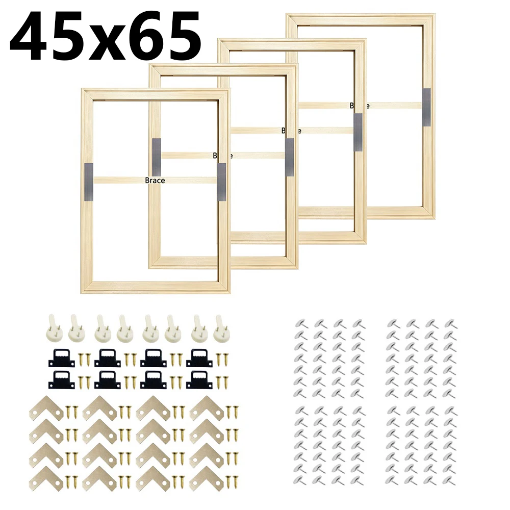 4 Stück/Packung 45x65cm DIY Leinwand-Wandbilderrahmen Holz-Bilderrahmen für Leinwand-Poster und -Drucke, 120 Reißzwecken und 8 Haken