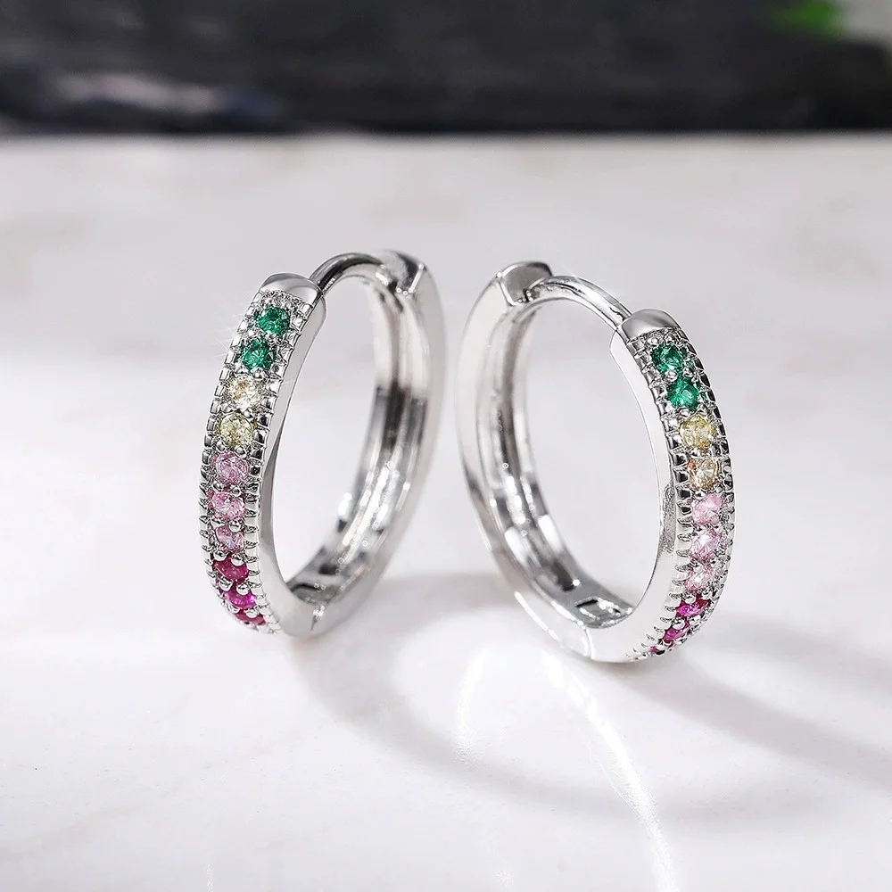 

Buyee 925 Sterling Silver Female Hoop Earring Color Zircon Earrings for Women Fashion Party Fine Jewelry Gift Gift