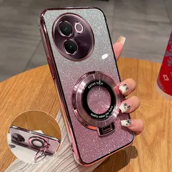 V30E Case With Ring Magnetic Bracket,Luxury Glitter Cover For Vivo V30E V21 V21E V20 V40 SE Y22s Y22 Y03 Y02s Case Luxury Holder