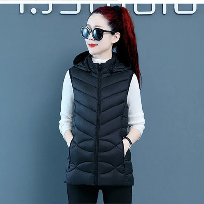 Woman Vest Autumn Winter Warm Down Cotton Vests Female Thick Removable Hooded Waistcoat Women\'s Sleeveless Jacket Vest Coat