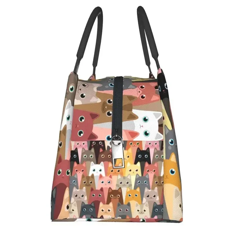 Custom Cartoon Cats Lunch Bag Women Cooler Thermal Insulated Lunch Box for Office Travel