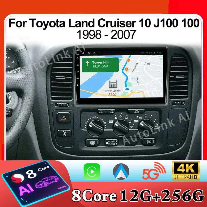 Android 15 For Toyota Land Cruiser 10 J100 100 1998 - 2007 Carplay Auto 2K Screen Car Radio Multimedia Player WIFI+5G Autoradio