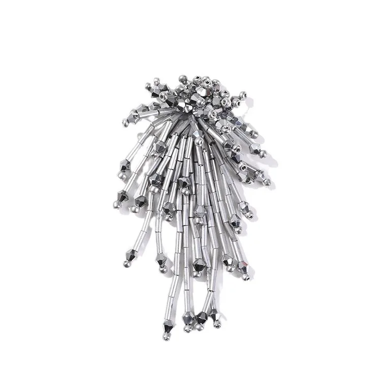 2pcs Temperament solid color long fireworks tassel flower diy hand-woven beaded hairpin hair accessories earrings materials