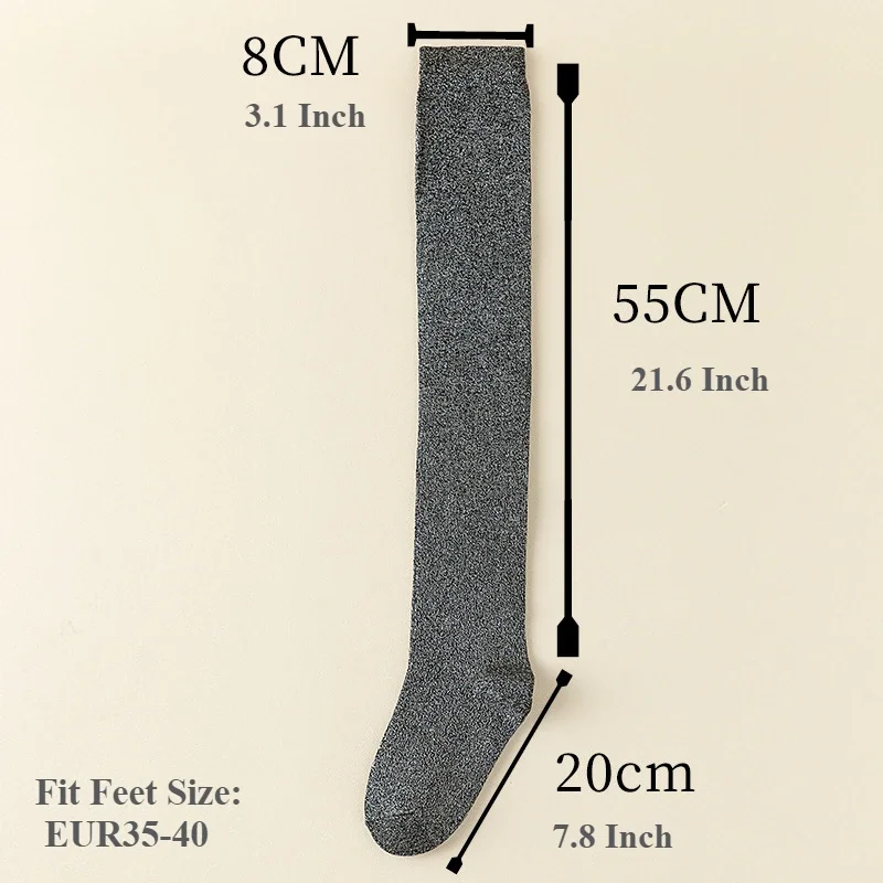 Calzini lunghi da donna in oro argento Calze sottili da donna alla moda Calze alte da donna con glitter lucidi sopra il ginocchio