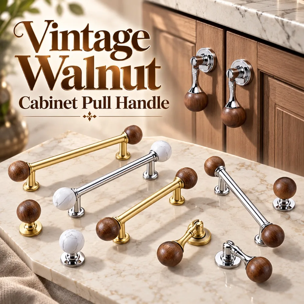 Minimalist Walnut Cabinet Pull Handle Marble Solid Wood Drawer Knob French Style Smooth Wardrobe Door Handle Furniture Hardware