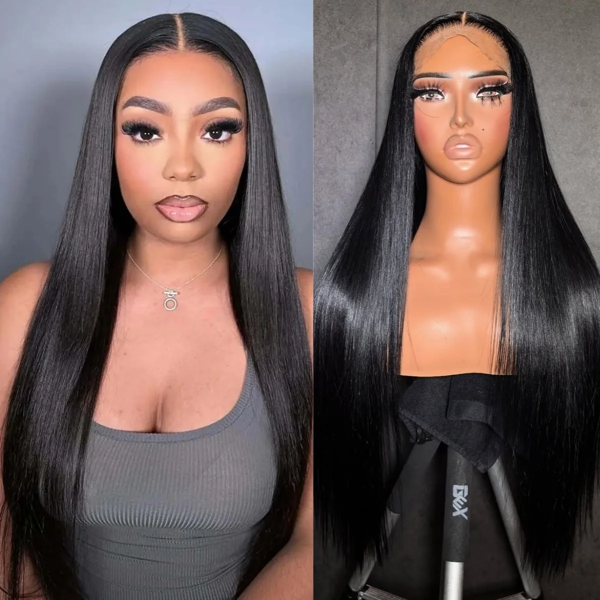 

Straight 13×6 Natural Color Lace Front Human Hair Wigs 13×4 220 Density Pre Plucked Transparent Lace Frontal Wig For Women1B