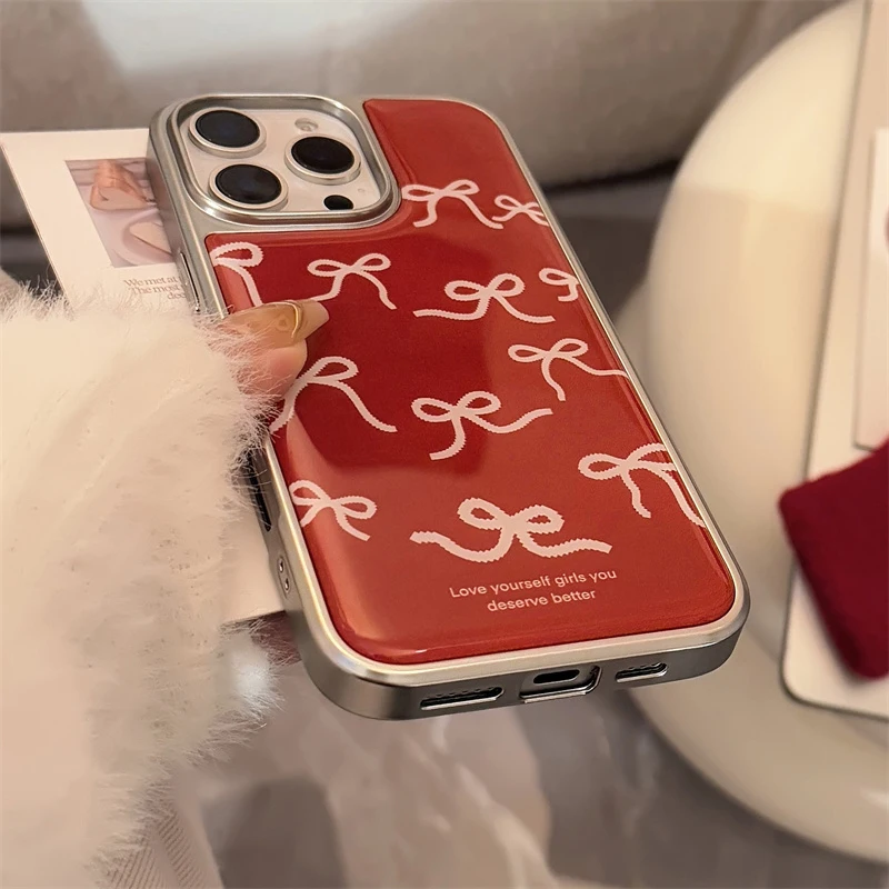 빨간색 리본 패턴 실리콘 폰 케이스 아이폰 17 에어 16 15 프로 맥스 14 13 XR 11 12 13 15 플러스 호환