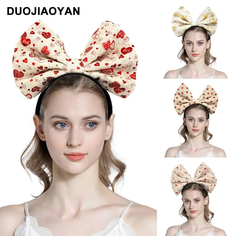 Europe And America Cross Border New Gilding Fabric Exaggerated Big Bow Headband Christmas Holiday Party Women'S Hair Accessories