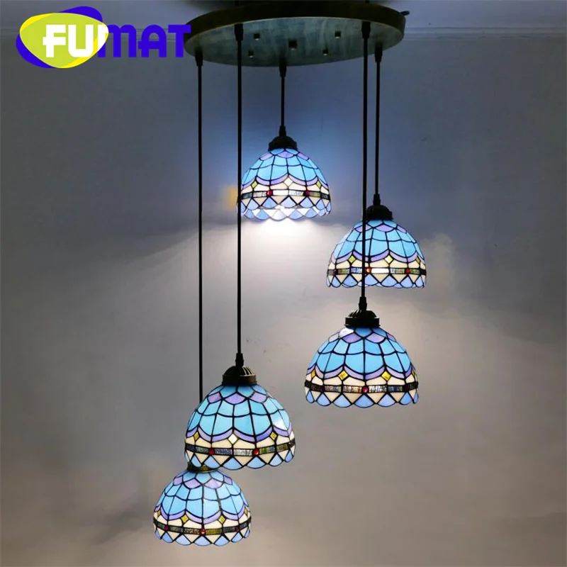 

FUMAT Tiffany style stained glass Mediterranean vintage chandelier for restaurant cafe Pendant lamp LED decor