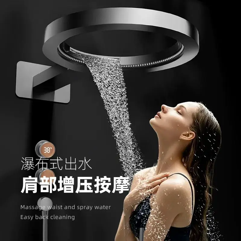 600*360mm Waterfall Rainfall Luxury Brass Bathroom shower faucet set Round Top Quality Hot cold water Wall Mounted Shower set