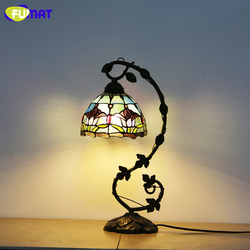 FUMAT Tiffany Table Light Flower Bracket Desk Decoration Lamp Baroque Artistic Light Living Room Stained Class Table Light