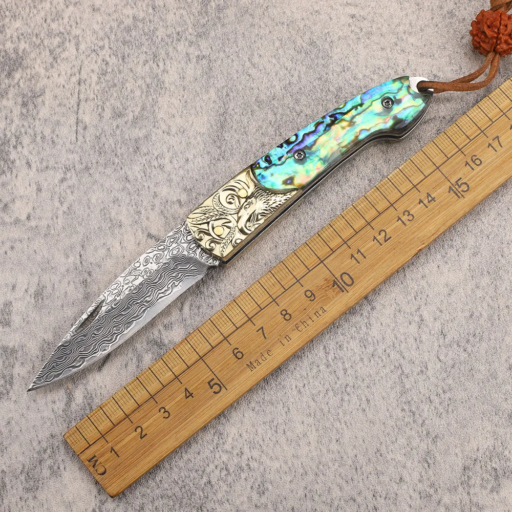 

VG - 10 Damascus Blade Folding Color Shell Handle Outdoor Fishing Camping Fruit EDC Tool Knife