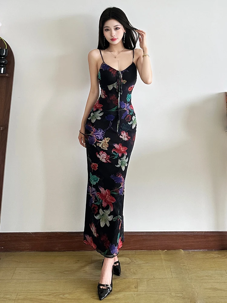WEIRD PUSS Ele Floral Print ter Dr Women's Slim Long Dr Sli Personali Print Summer Season Gown
