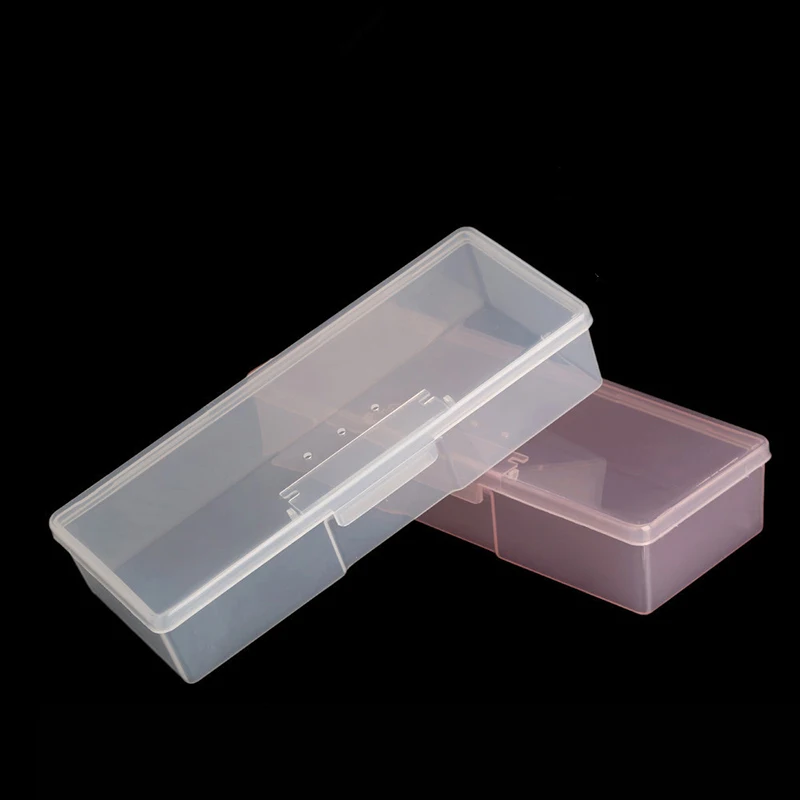 

1 шт., прямоугольная пластиковая прозрачная коробка для хранения ногтей, кисть со стразами, ручка-буфер, шлифовальные файлы, контейнер, чехол