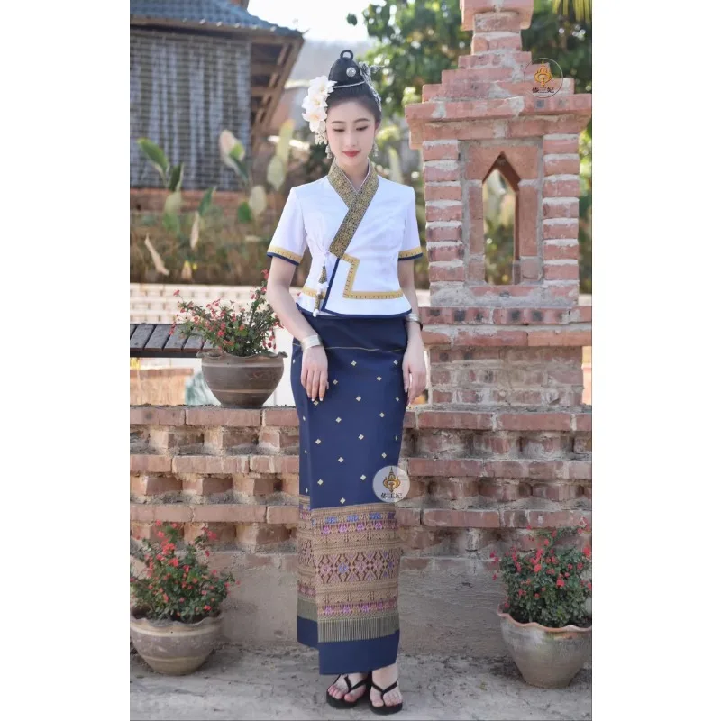 

Thai Traditional Dress Women Ethnic Style Daily Casual Tops Blouse Skirt Asian Clothes Thailand Outfit Thai Costume