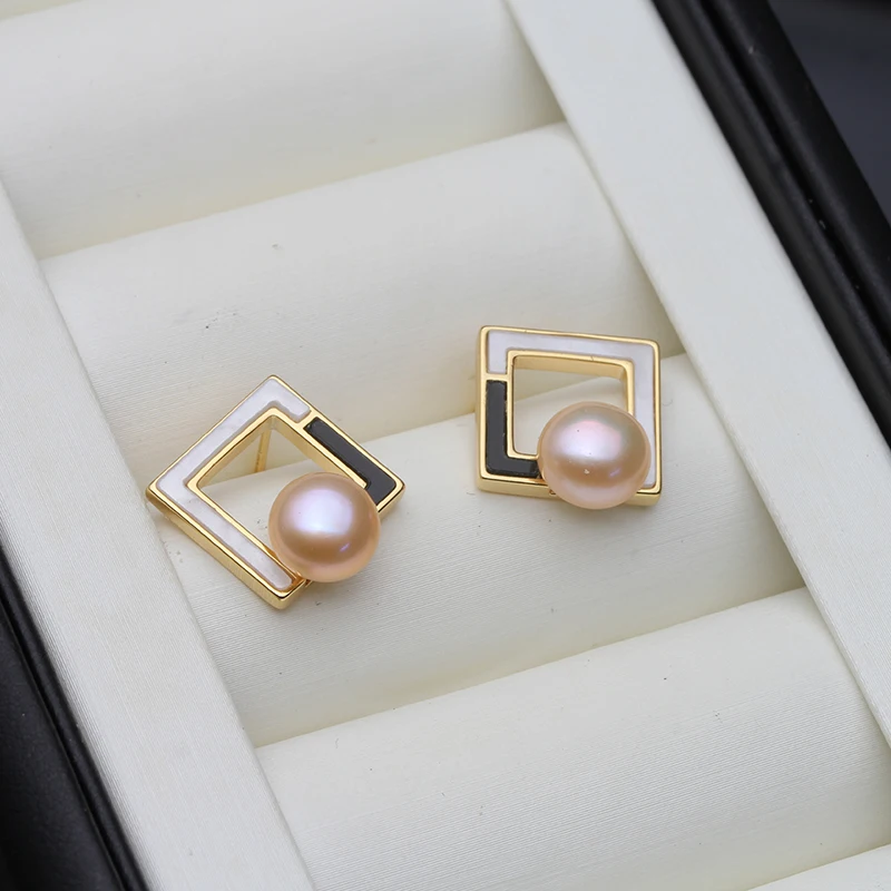 الاتجاه الطبيعي المياه العذبة 925 أقراط فضية مع اللؤلؤ امرأة ، الزفاف أقراط اللؤلؤ الأبيض الأم زوجة هدية عيد ميلاد أسود #2