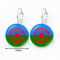 Gypsy Flag Romani Peoples Flag Dangle Earrings Fashion Drop Earrings Glass Cabochon Lady Earrings Jewelry