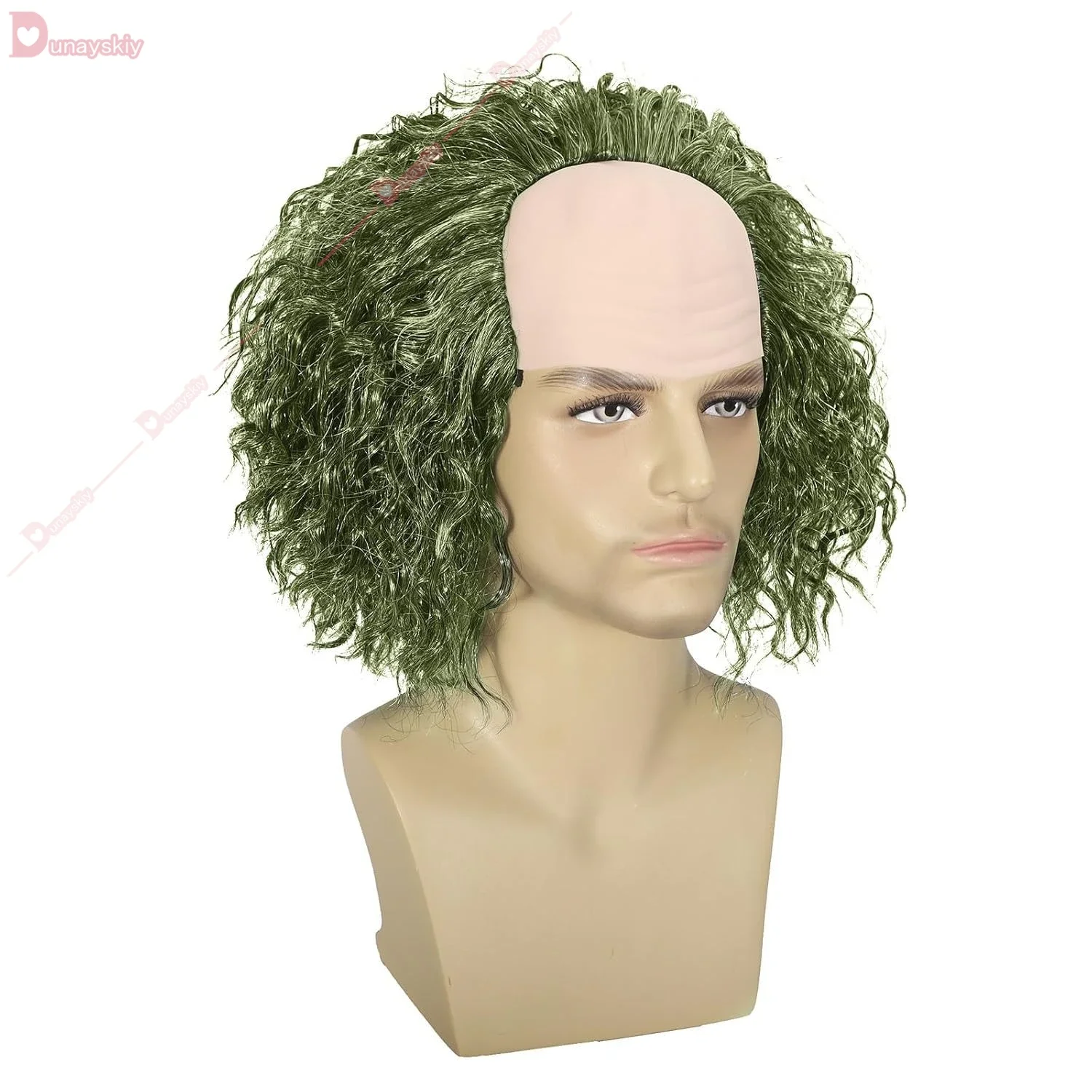 CosplayHalloween Beetle2Juicee شعر مستعار تأثيري شعر مستعار أخضر مع قبعة أصلع كرنفال مهرج الأخضر شعر مستعار هالوين حفلة تأثيري الدعامة