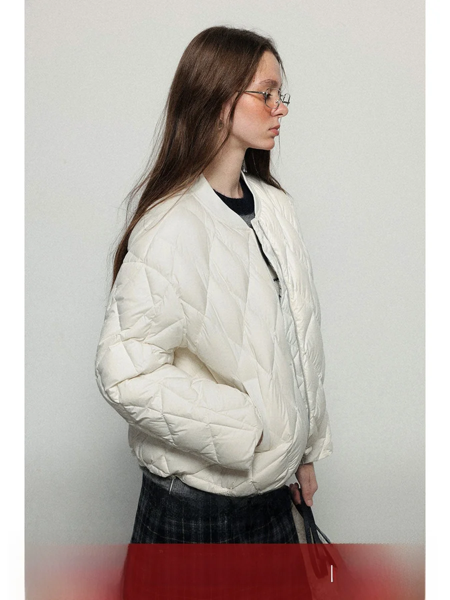 

Lalaglow 90 White Duck down Slim Fit Commuter Warmth Lightweight Quilted Simple Style Women's Puffer Jacket