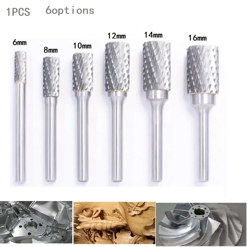 6/8/10/12/14/16mm Carbide Steel Rotary File 6mm Shank End Milling Cutter Grinding Engraving Double Groove Rotary Burr File